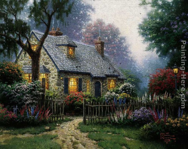Foxglove Cottage painting - Thomas Kinkade Foxglove Cottage art painting